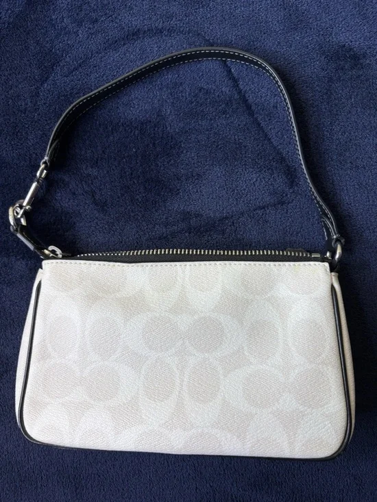 Coach Cream Logo Mini Wristlet with Black Trim - Picture 2 of 7